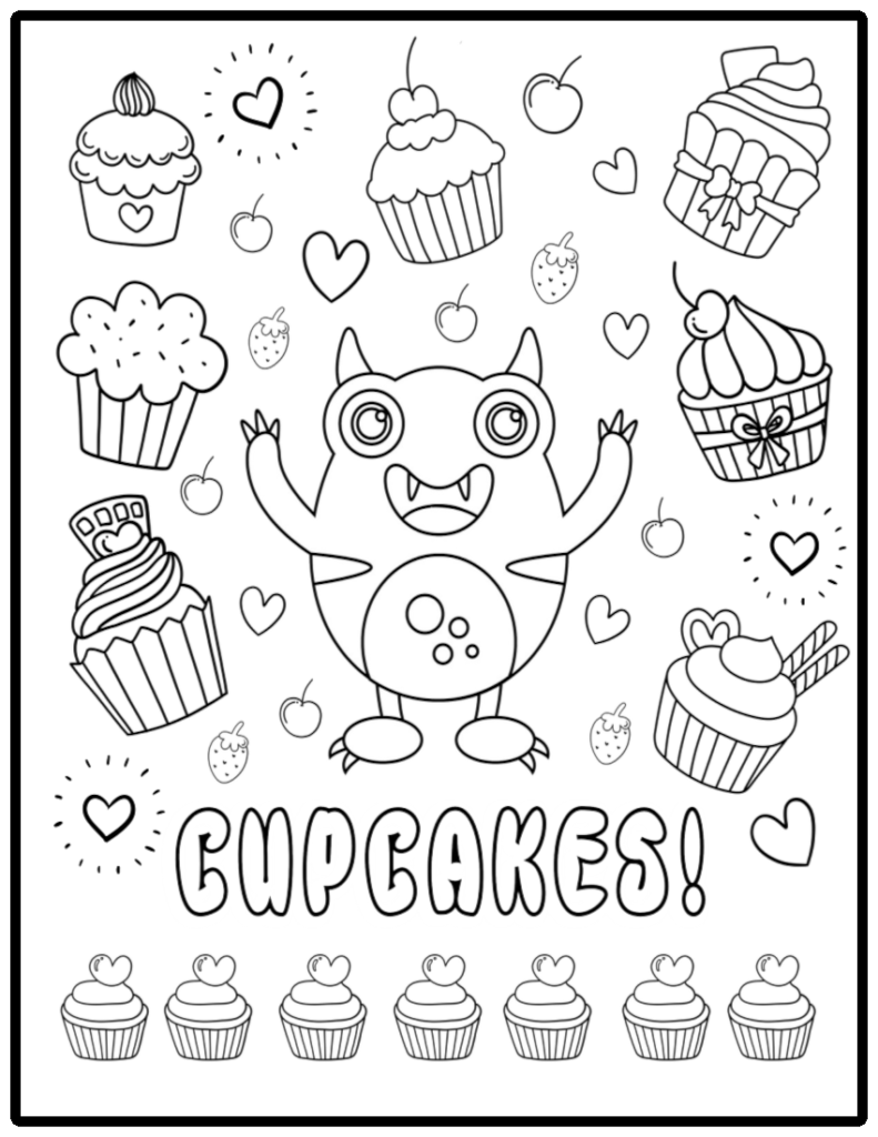 Cupcakes spelled out under a happy monster
