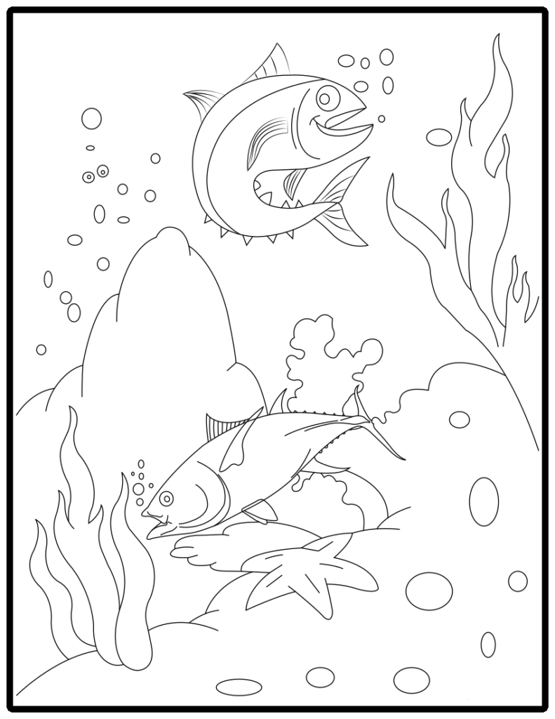 Two Fish Swimming Near Kelp coloring page