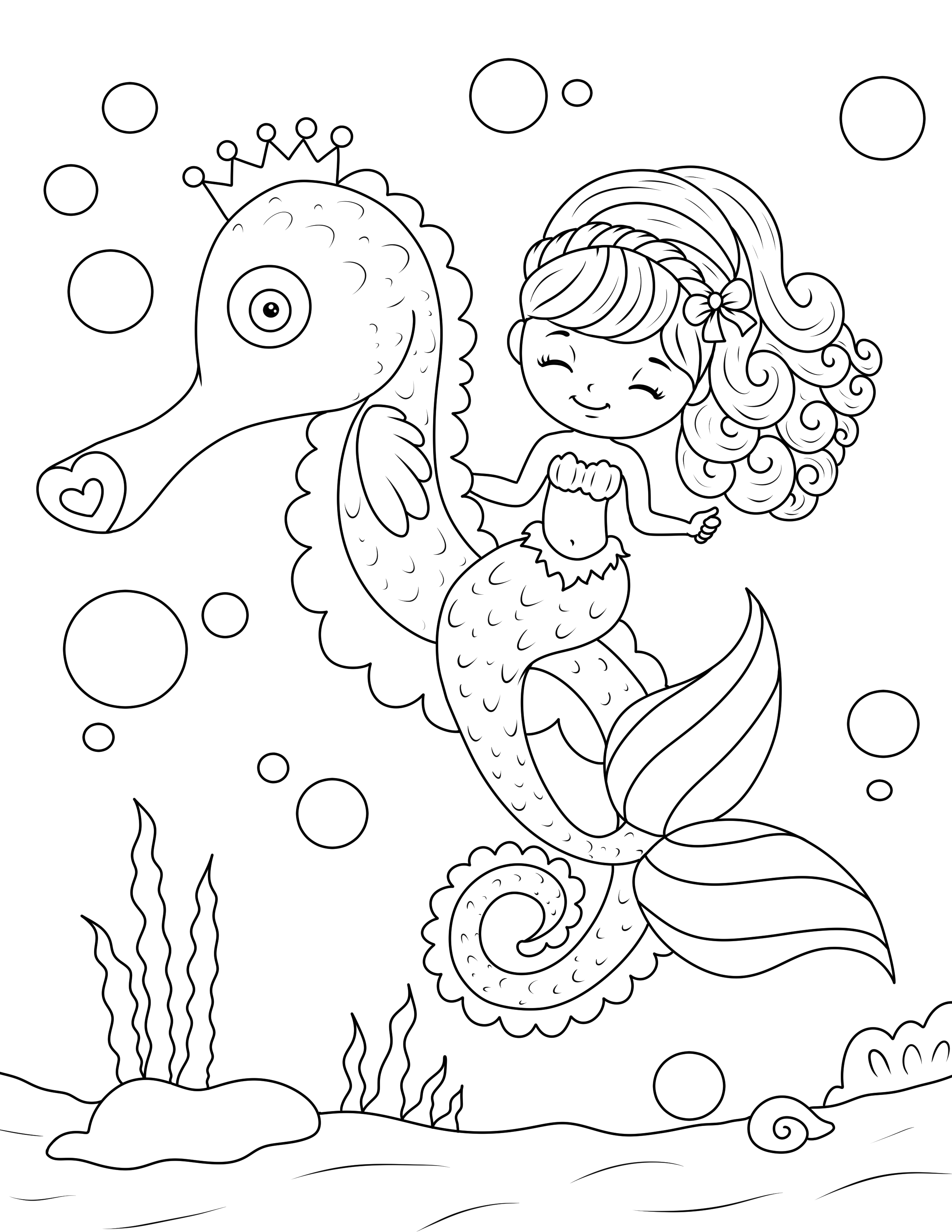 Mermaid on a Seahorse Coloring Page - Activity Party